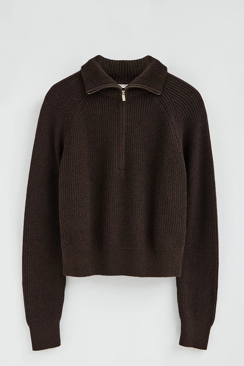 2026 New Arrival Dark-chocolate-marl fisherman-rib jumper with raglan sleeves Polo Club