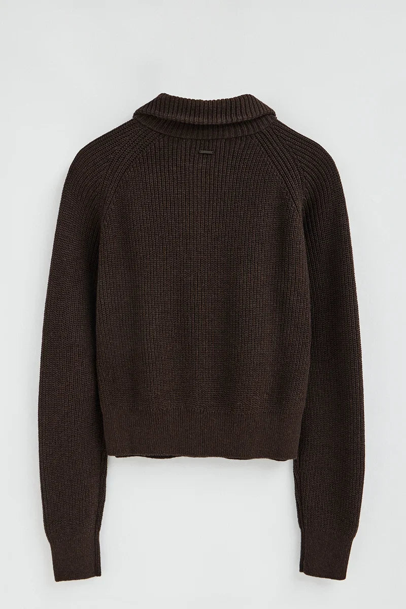 2026 New Arrival Dark-chocolate-marl fisherman-rib jumper with raglan sleeves Polo Club