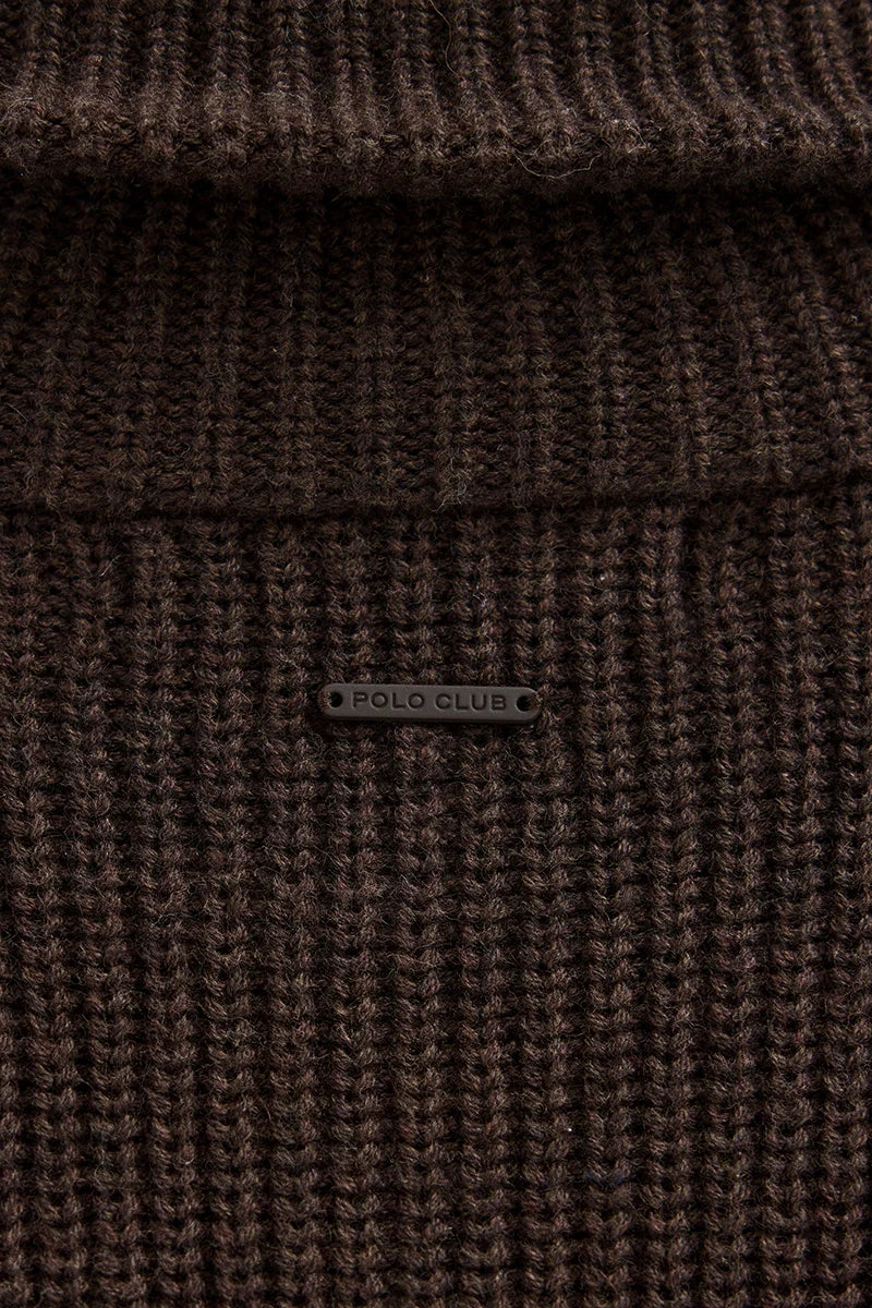 2026 New Arrival Dark-chocolate-marl fisherman-rib jumper with raglan sleeves Polo Club