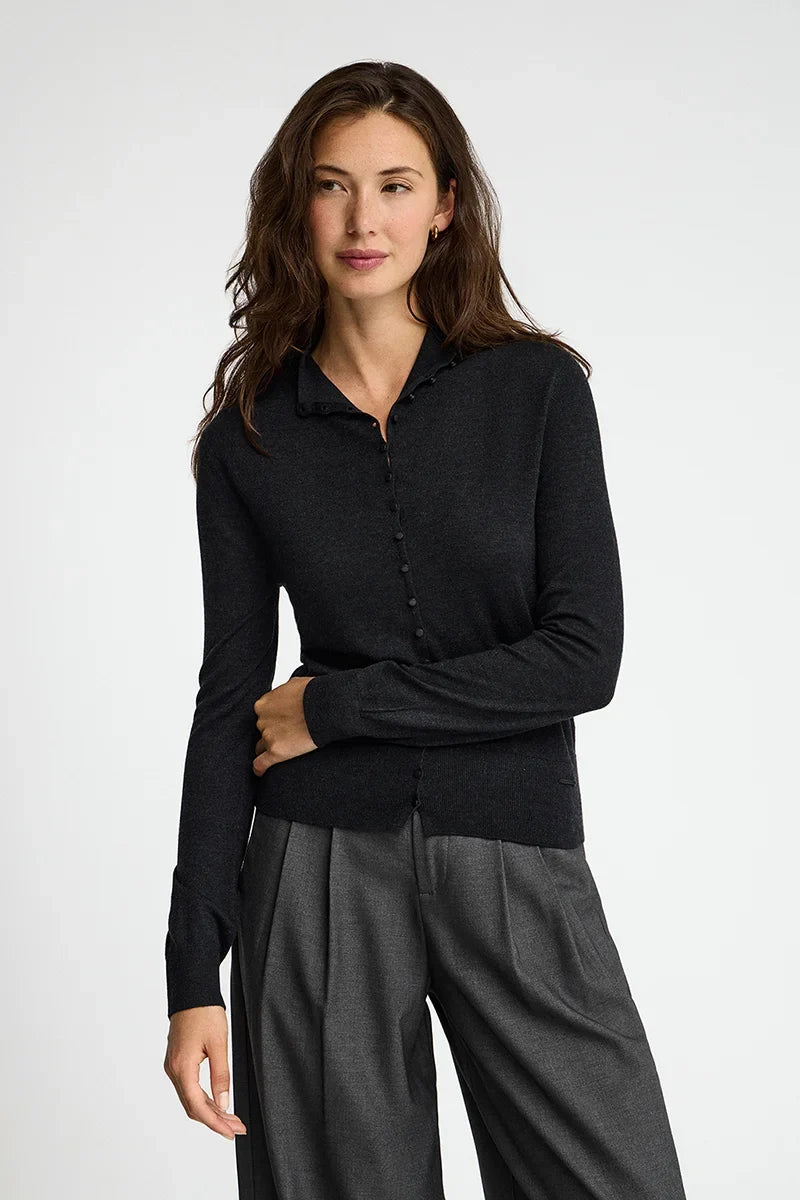 2026 New Arrival Dark-grey-marl mock-neck cardigan in Merino wool blend Polo Club