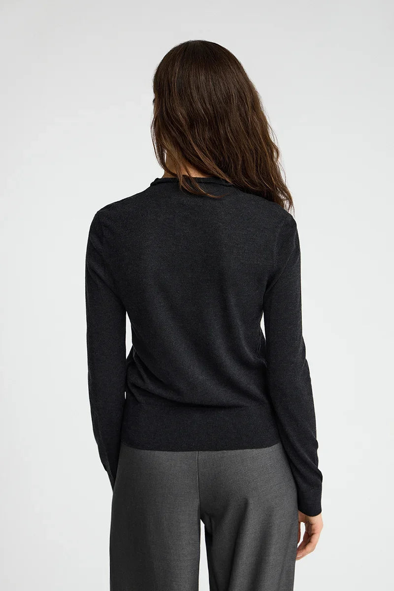 2026 New Arrival Dark-grey-marl mock-neck cardigan in Merino wool blend Polo Club
