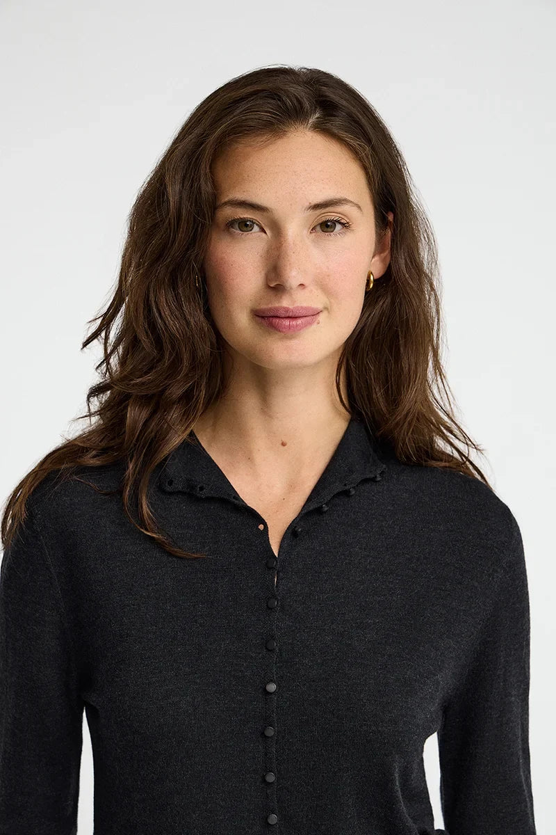 2026 New Arrival Dark-grey-marl mock-neck cardigan in Merino wool blend Polo Club