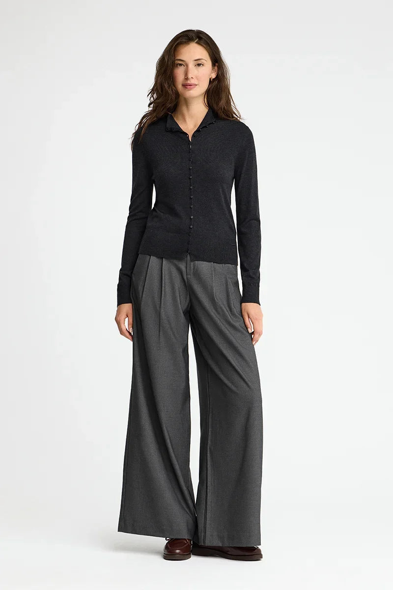 2026 New Arrival Dark-grey-marl mock-neck cardigan in Merino wool blend Polo Club