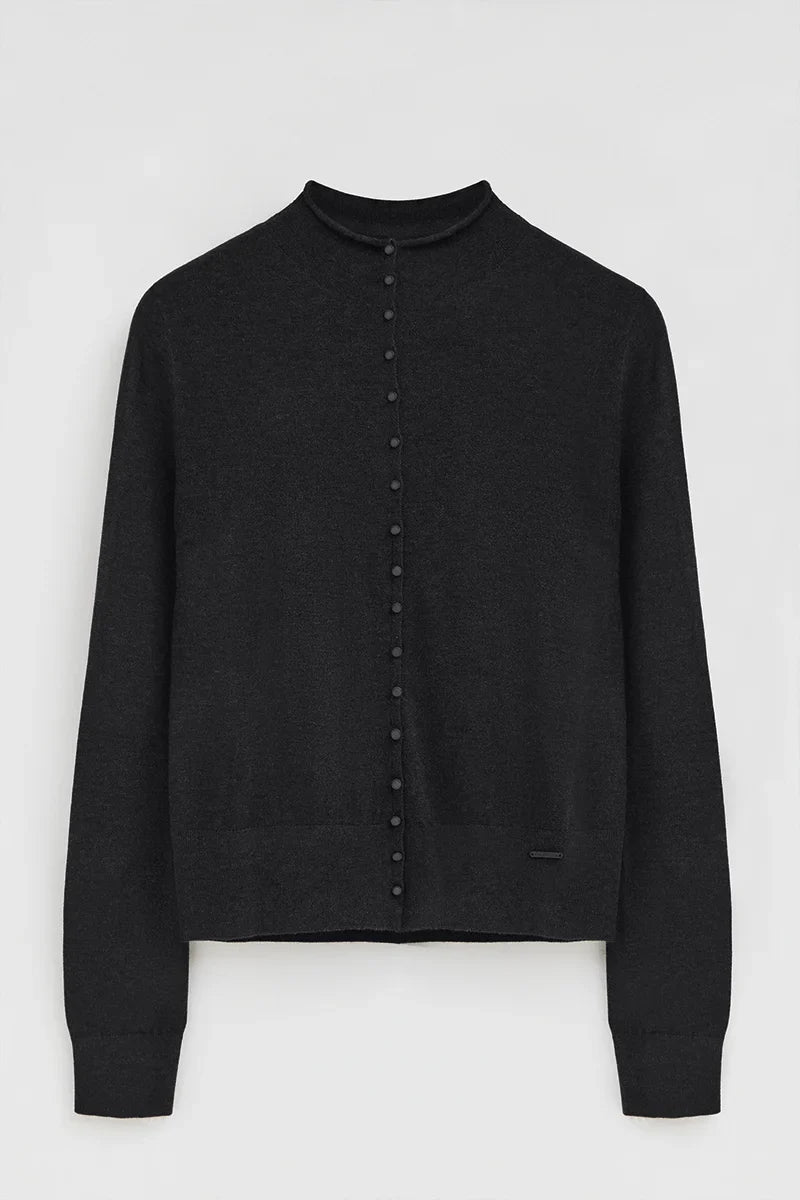 2026 New Arrival Dark-grey-marl mock-neck cardigan in Merino wool blend Polo Club