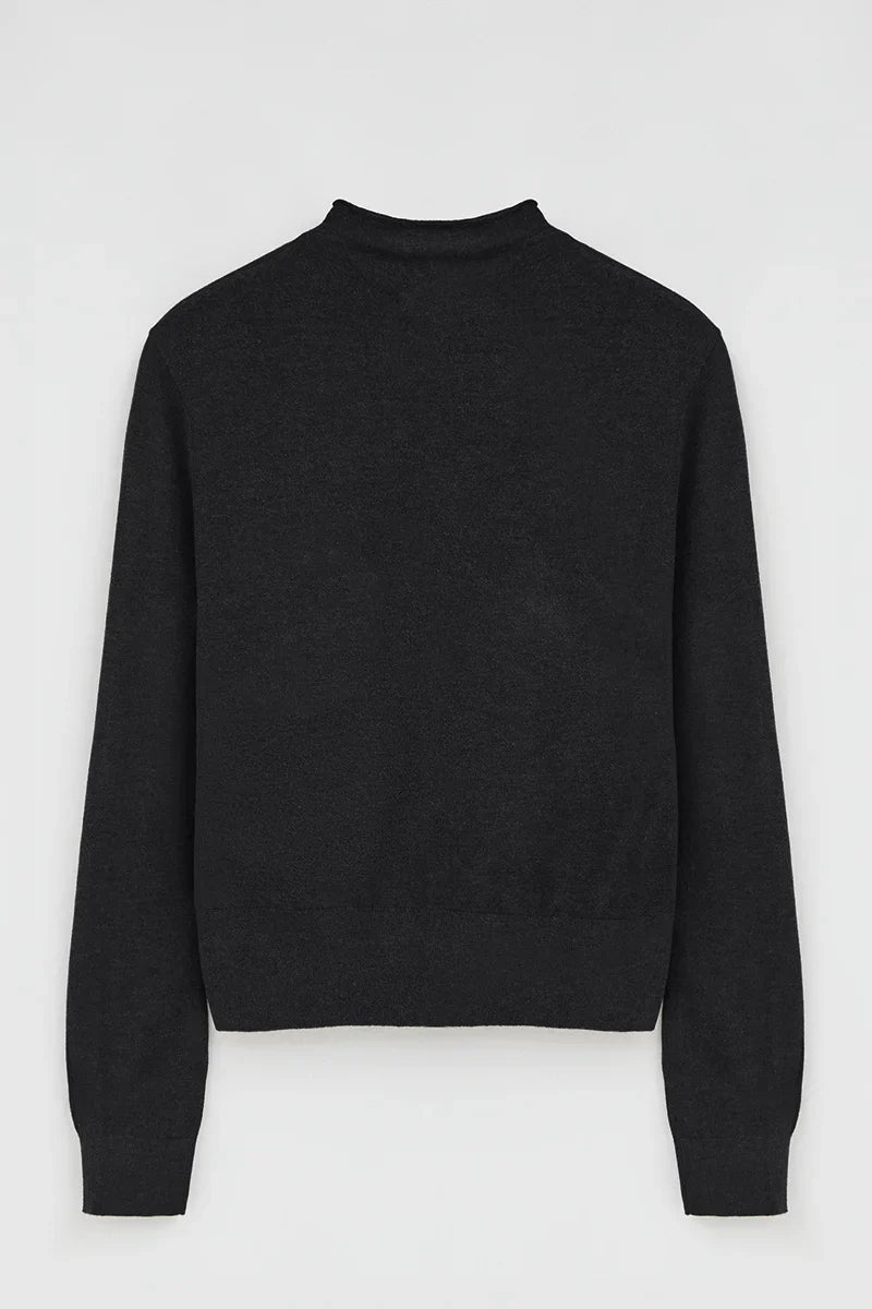 2026 New Arrival Dark-grey-marl mock-neck cardigan in Merino wool blend Polo Club