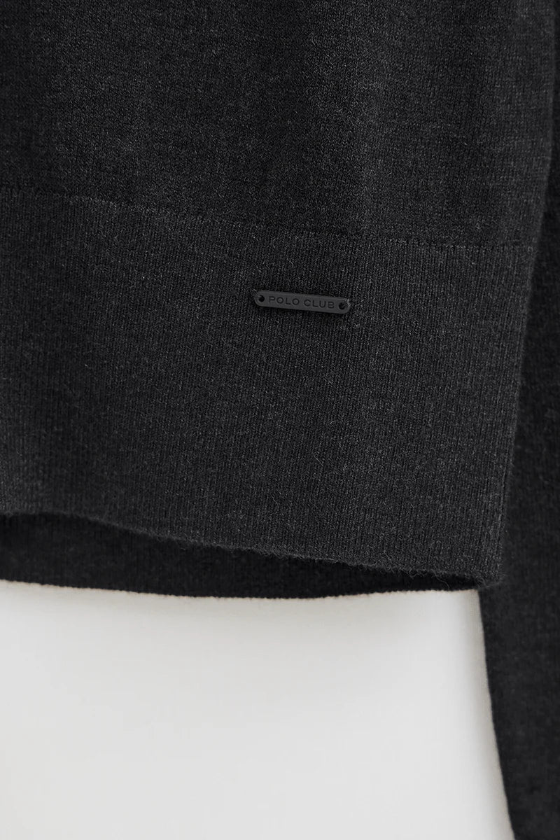 2026 New Arrival Dark-grey-marl mock-neck cardigan in Merino wool blend Polo Club
