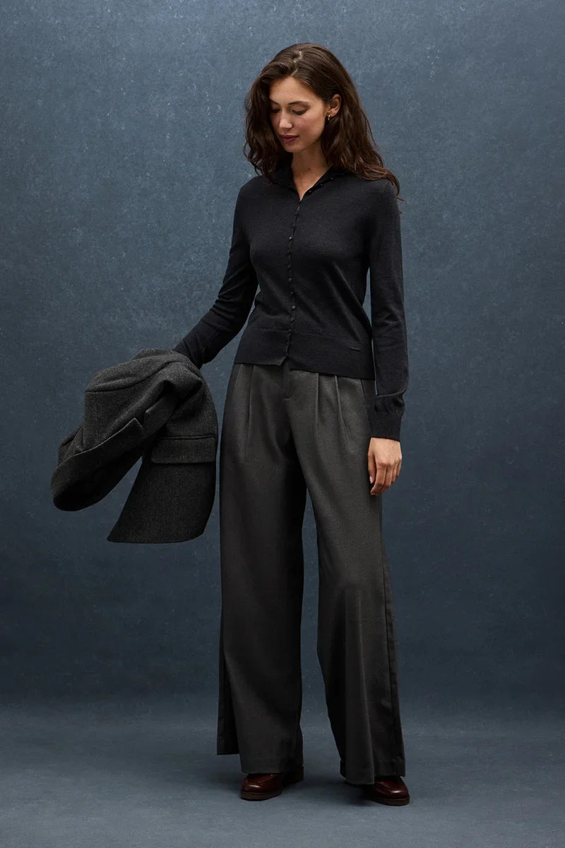 2026 New Arrival Dark-grey-marl mock-neck cardigan in Merino wool blend Polo Club