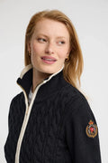 2026 New Arrival Navy-blue cable-knit cardigan with zip and Polo Club nautical patch