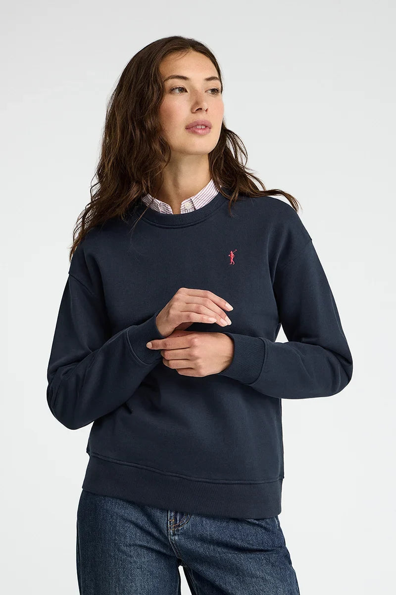 2026 New Arrival Navy-blue round-neck boxy-fit sweatshirt with Rigby Go embroidery