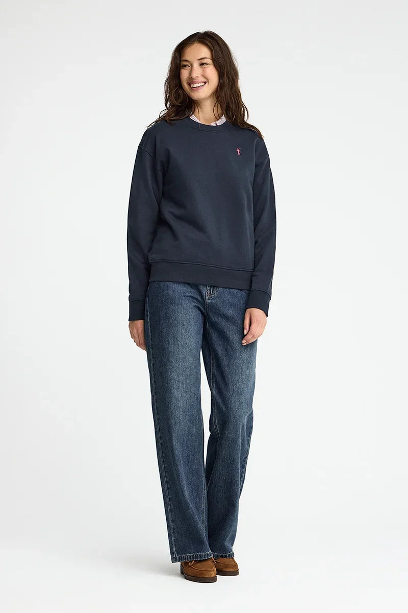 2026 New Arrival Navy-blue round-neck boxy-fit sweatshirt with Rigby Go embroidery