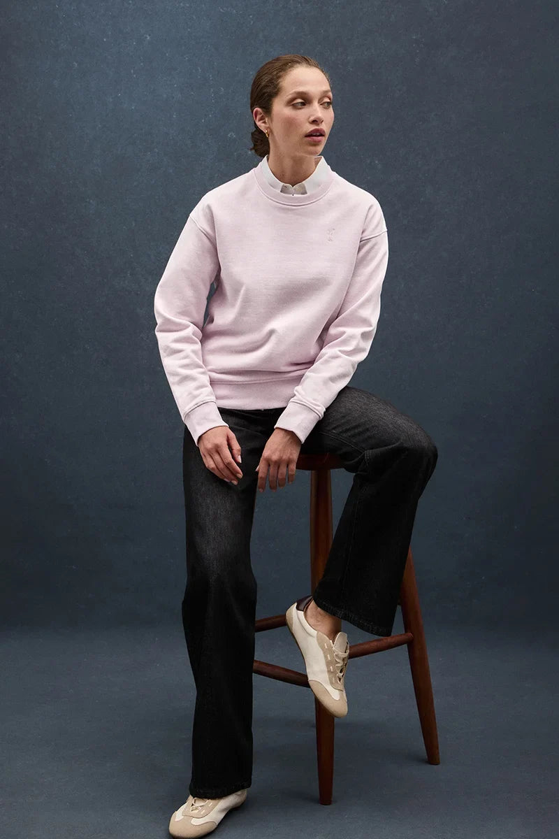 2026 New Arrival Pink round-neck boxy-fit sweatshirt with Rigby Go embroidery