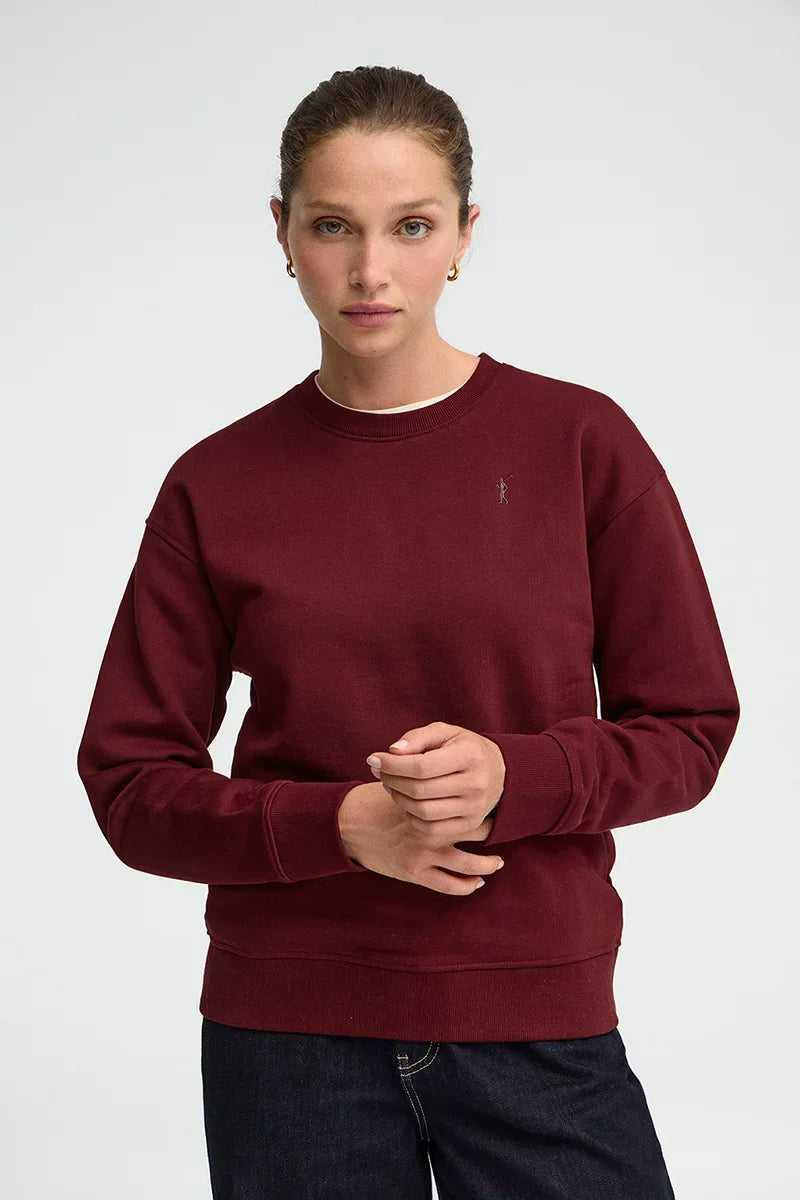 2026 New Arrival Maroon round-neck boxy-fit sweatshirt with Rigby Go embroidery