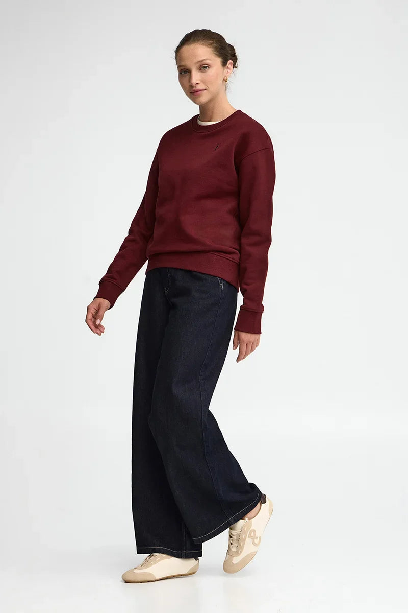 2026 New Arrival Maroon round-neck boxy-fit sweatshirt with Rigby Go embroidery