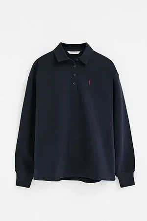 2026 New Arrival Navy-blue sweatshirt with shirt collar and Rigby Go embroidery