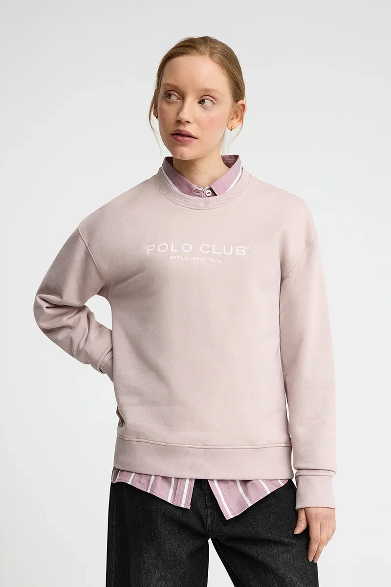 2026 New Arrival Pale-pink sweatshirt with Established 2012 Polo Club embroidery