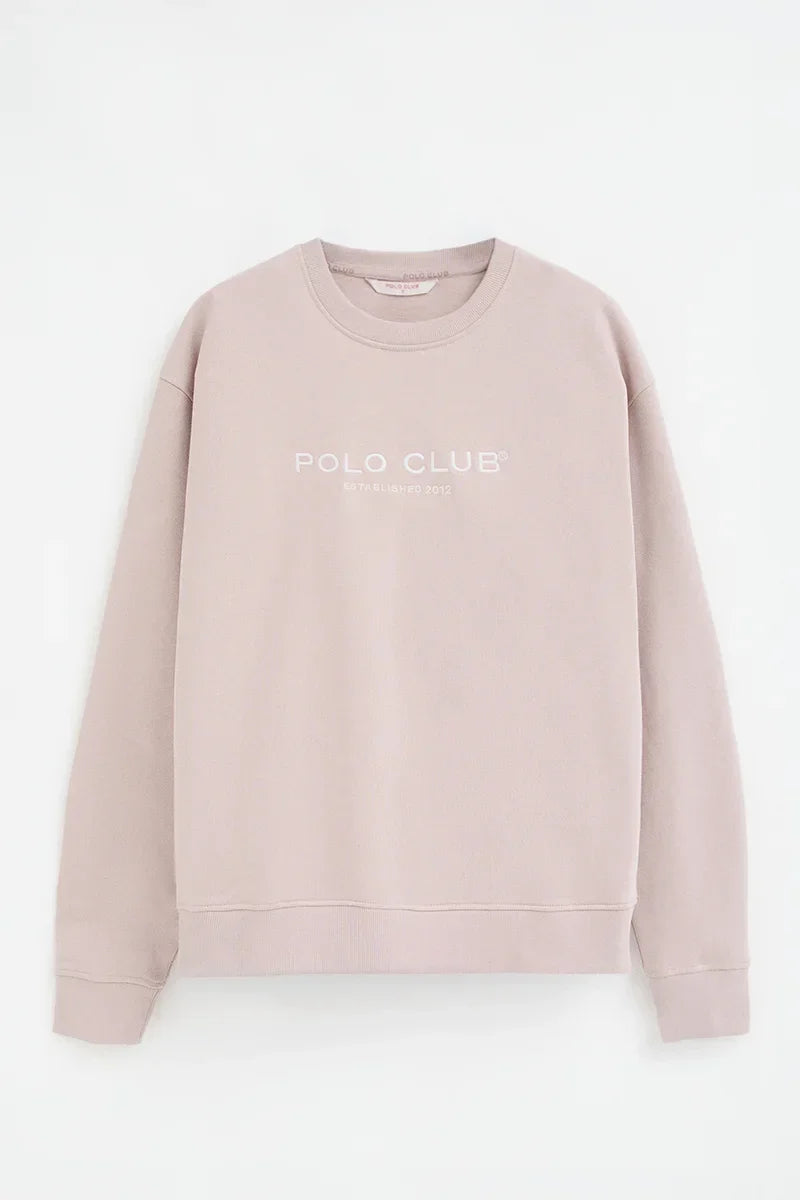 2026 New Arrival Pale-pink sweatshirt with Established 2012 Polo Club embroidery