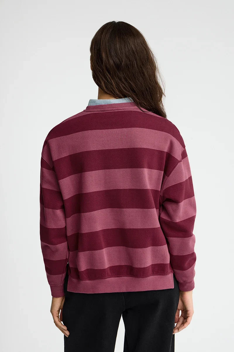 2026 New Arrival Wine-pink round-neck striped sweatshirt with Polo Club embroidery