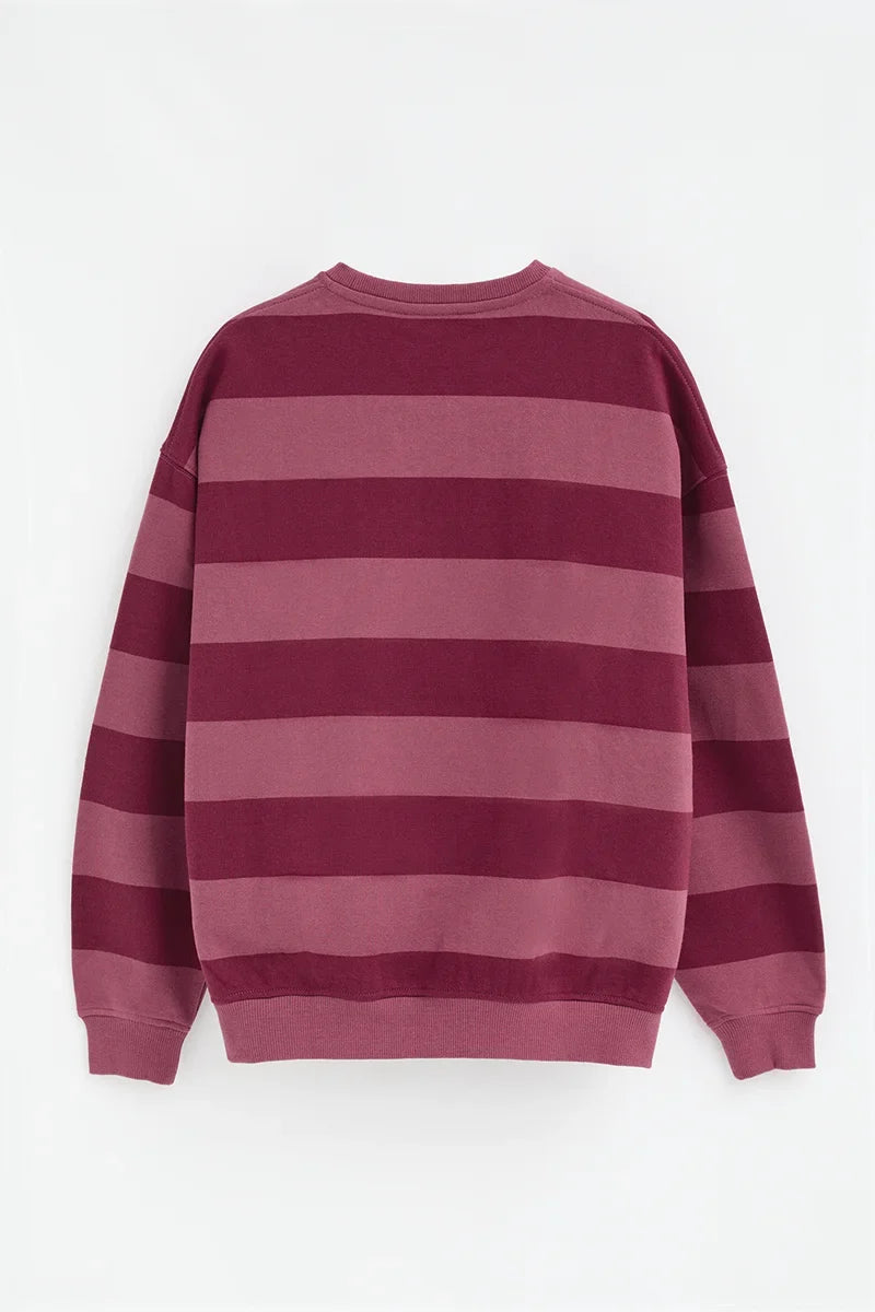 2026 New Arrival Wine-pink round-neck striped sweatshirt with Polo Club embroidery