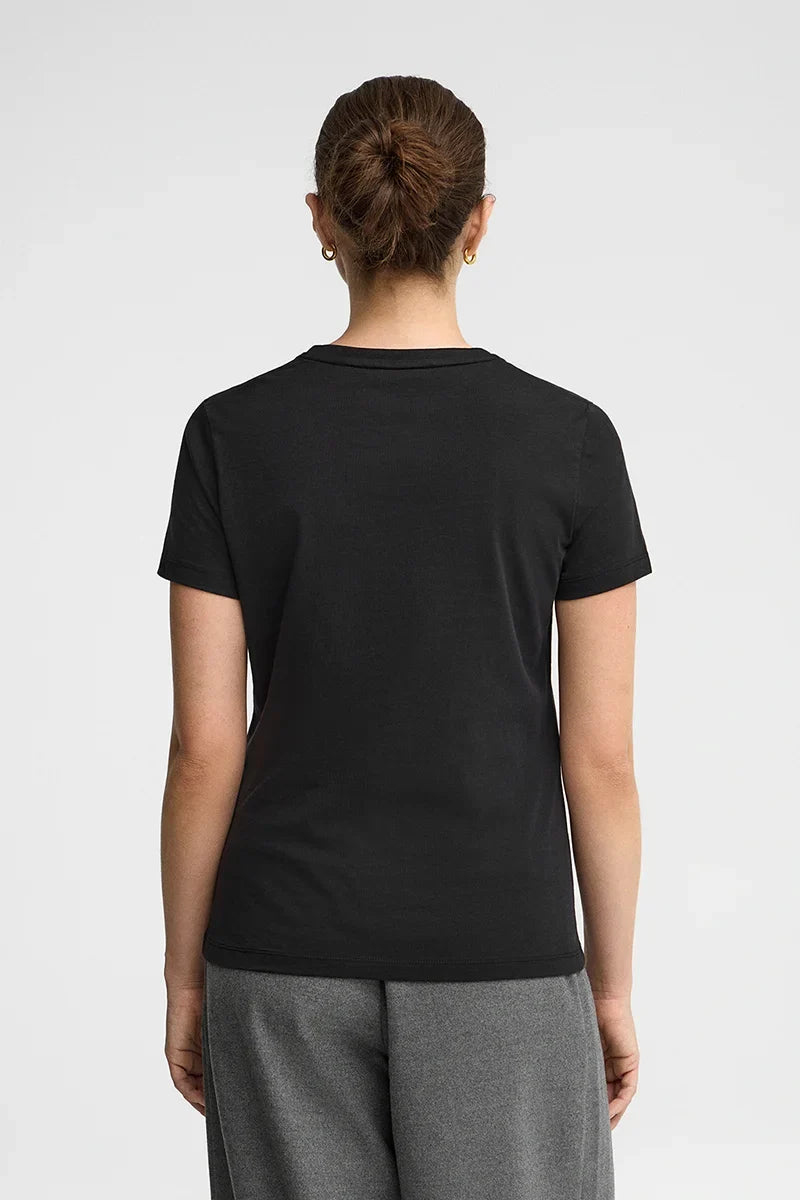2026 New Arrival Black V-neck T-shirt with Rigby Go embroidery