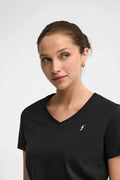 2026 New Arrival Black V-neck T-shirt with Rigby Go embroidery