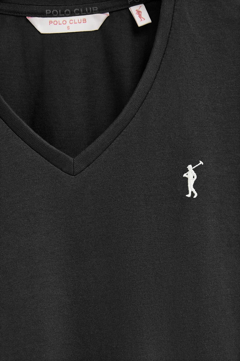 2026 New Arrival Black V-neck T-shirt with Rigby Go embroidery