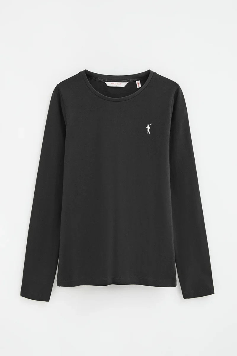 2026 New Arrival Black long-sleeve round-neck T-shirt with Rigby Go embroidery