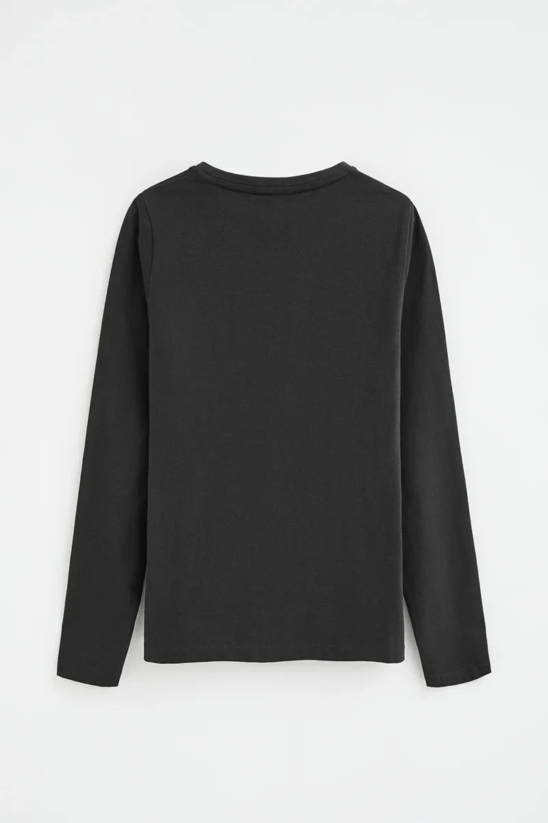 2026 New Arrival Black long-sleeve round-neck T-shirt with Rigby Go embroidery