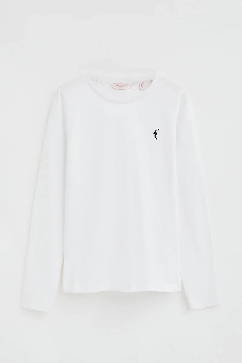 2026 New Arrival White long-sleeve round-neck T-shirt with Rigby Go embroidery