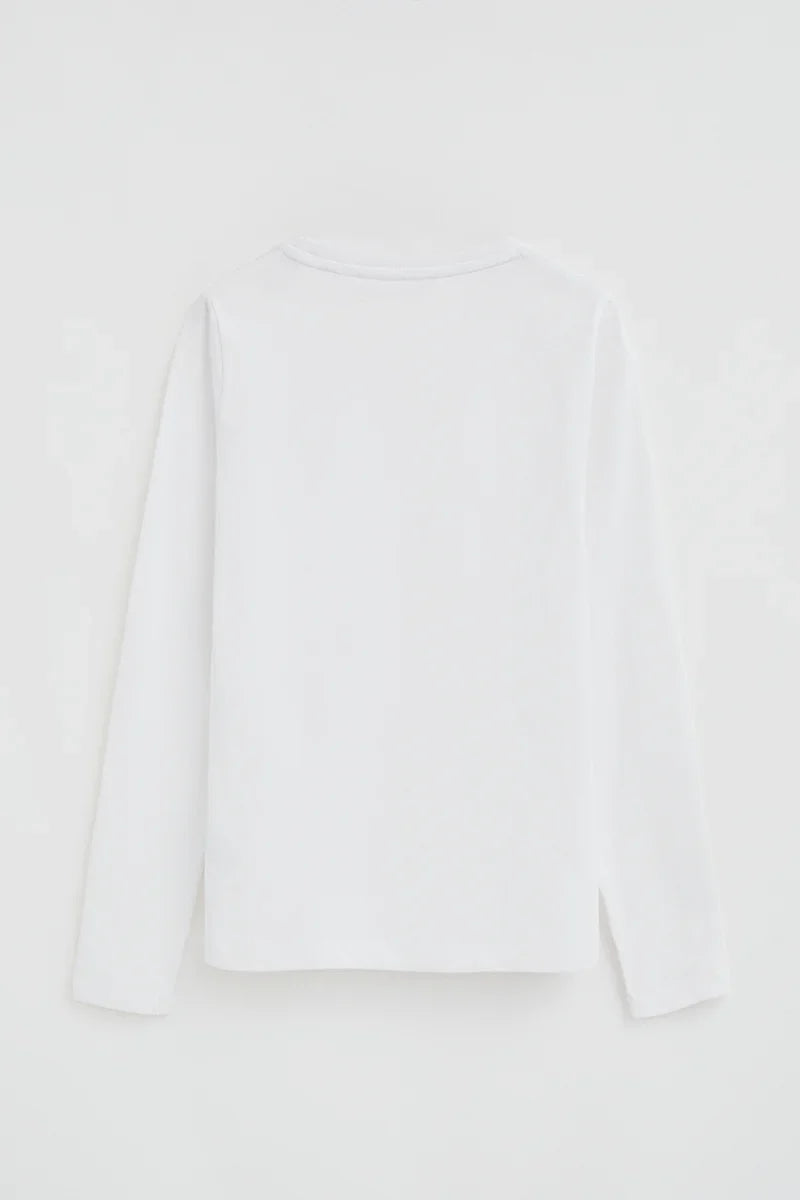2026 New Arrival White long-sleeve round-neck T-shirt with Rigby Go embroidery