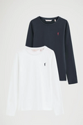 2026 New Arrival Round-neck 2-pack T-shirts in white and navy blue with long sleeves and Rigby Go embroidery