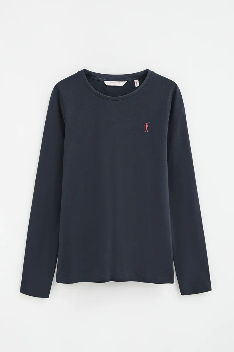 2026 New Arrival Round-neck 2-pack T-shirts in white and navy blue with long sleeves and Rigby Go embroidery