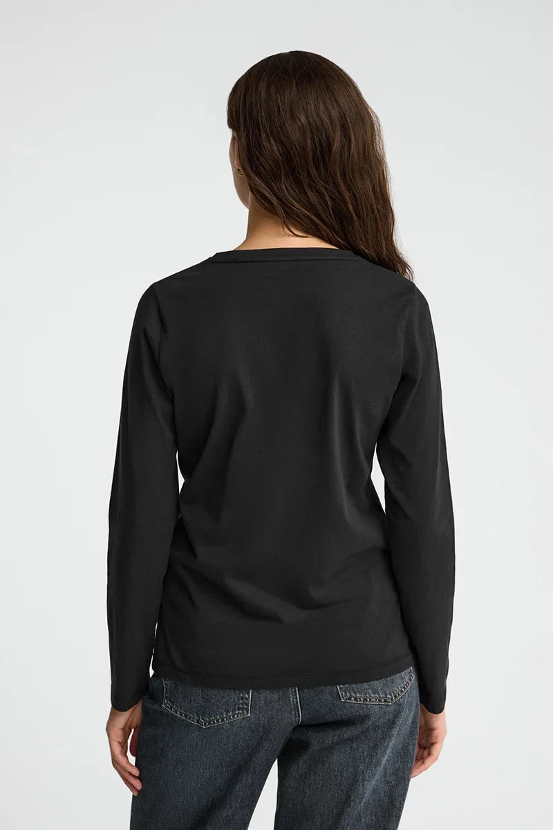2026 New Arrival Black long-sleeve V-neck T-shirt with Rigby Go embroidery
