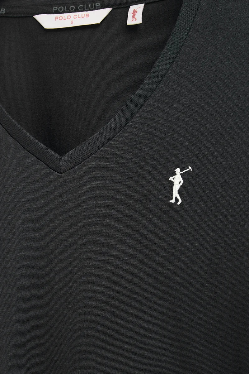 2026 New Arrival Black long-sleeve V-neck T-shirt with Rigby Go embroidery