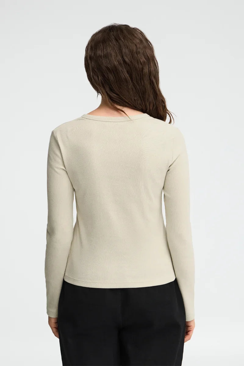 2026 New Arrival Beige ribbed Henley T-shirt with Rigby Go embroidery
