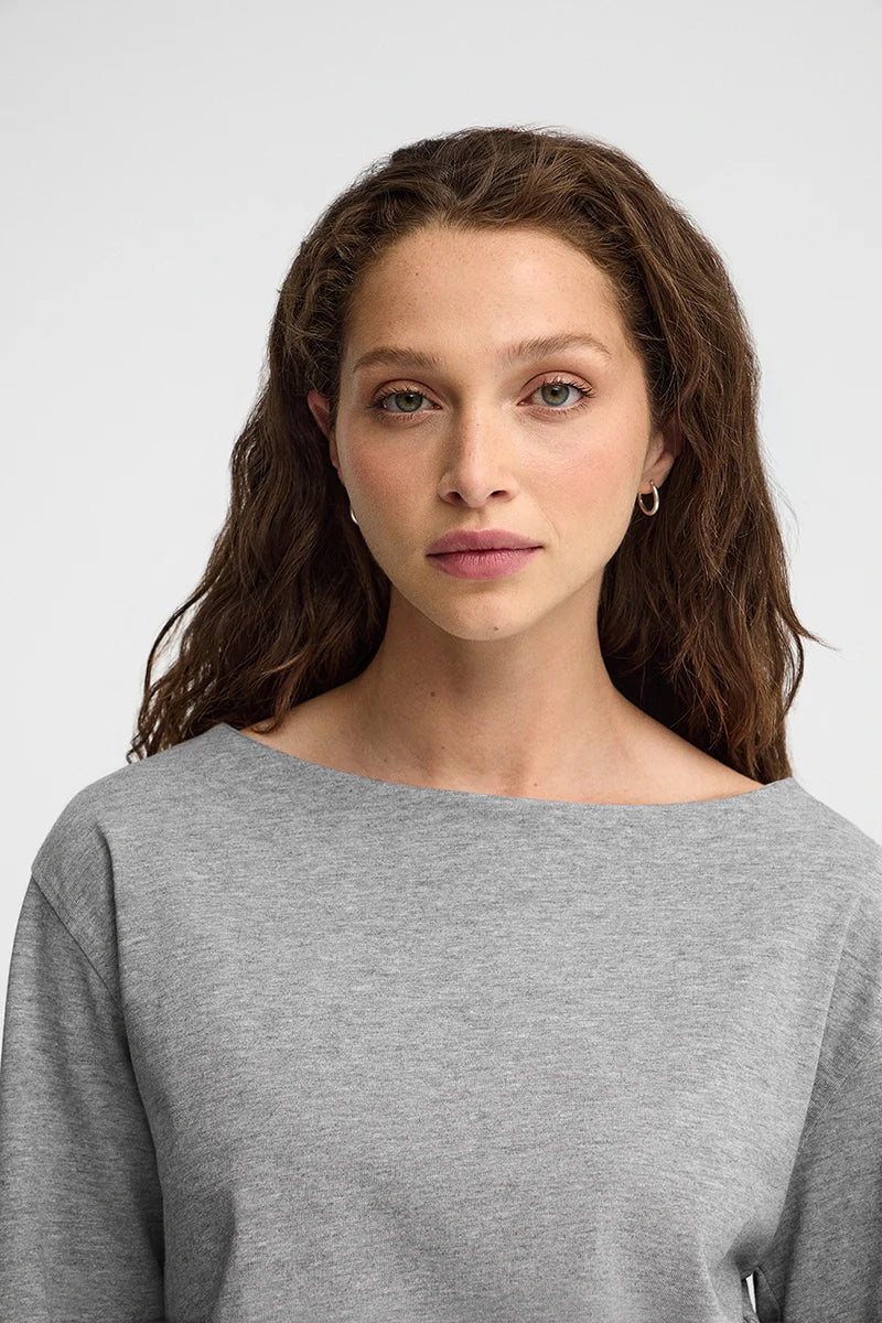 2026 New Arrival Grey-marl boat-neck T-shirt with Polo Club logo