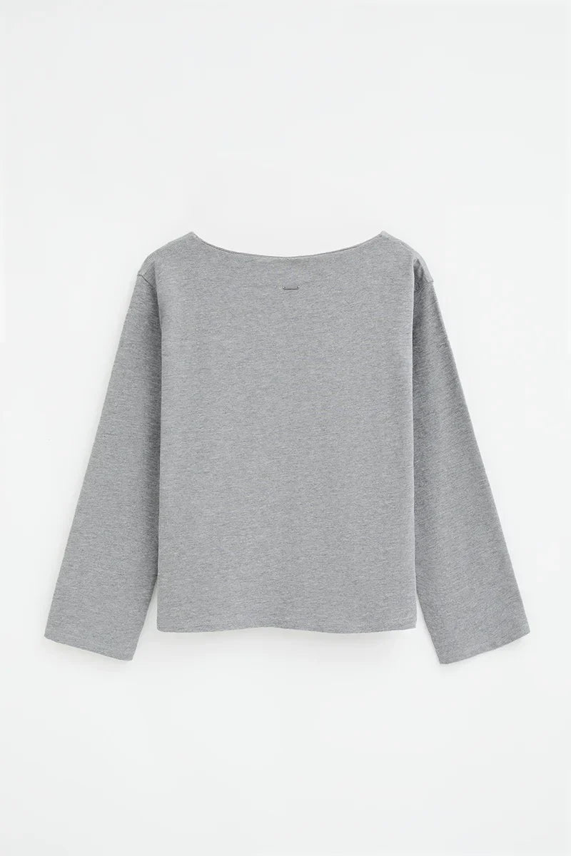 2026 New Arrival Grey-marl boat-neck T-shirt with Polo Club logo