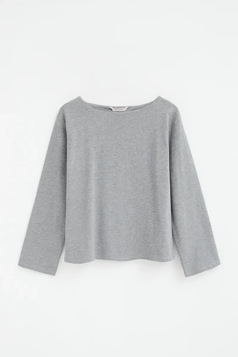 2026 New Arrival Grey-marl boat-neck T-shirt with Polo Club logo
