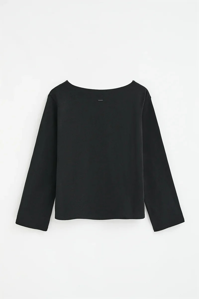 2026 New Arrival Black boat-neck T-shirt with Polo Club logo