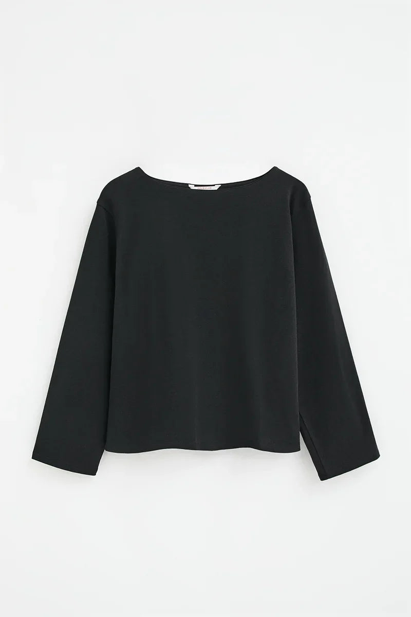 2026 New Arrival Black boat-neck T-shirt with Polo Club logo