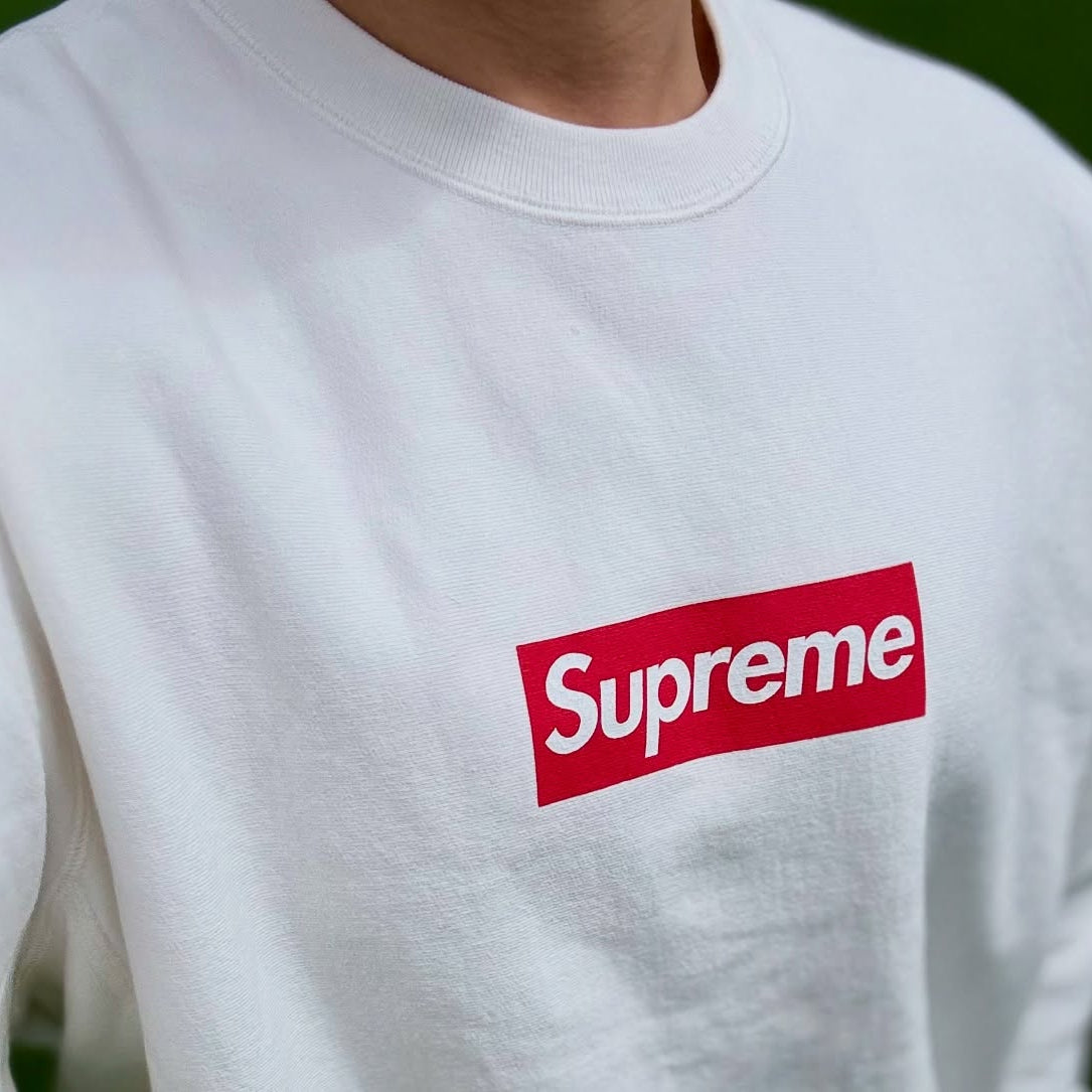 2026 New Arrival Supreme Washed Box Logo Crewneck White