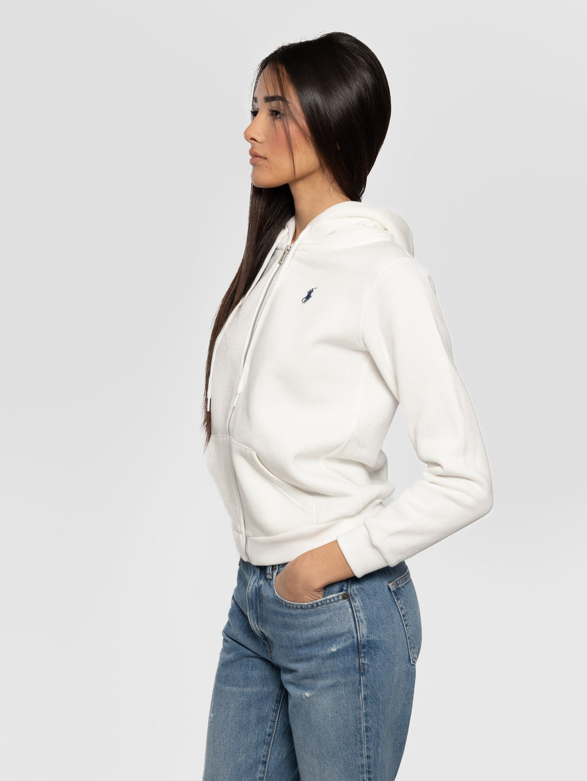 2026 New Arrival Felpa Full Zip con Cappuccio Bianco