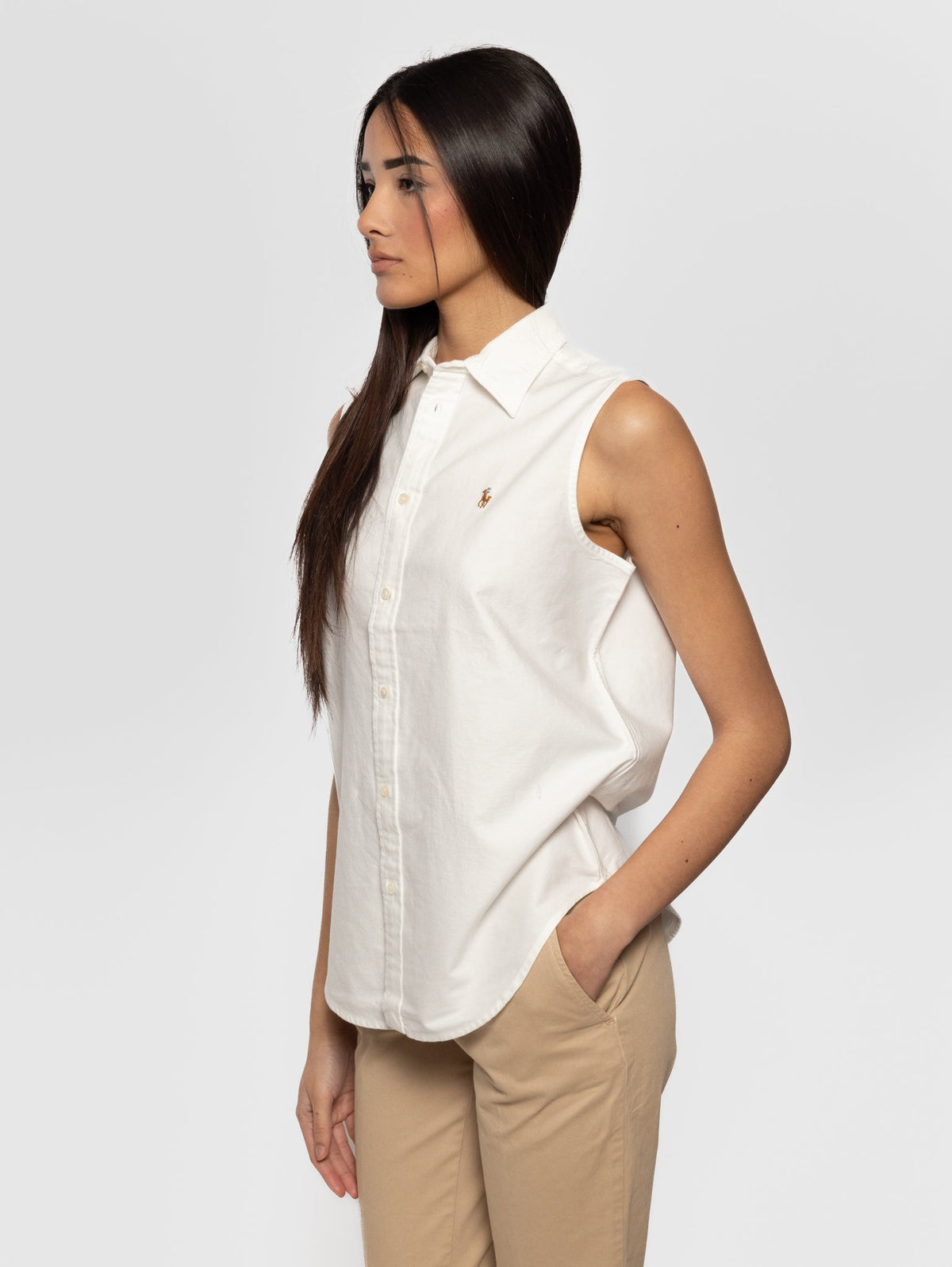 2026 New Arrival Camicia Oxford Senza Maniche Bianco