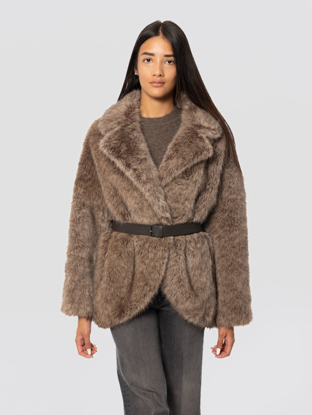 2026 New Arrival Giaccone in Ecopelliccia a Pelo Lungo Greige