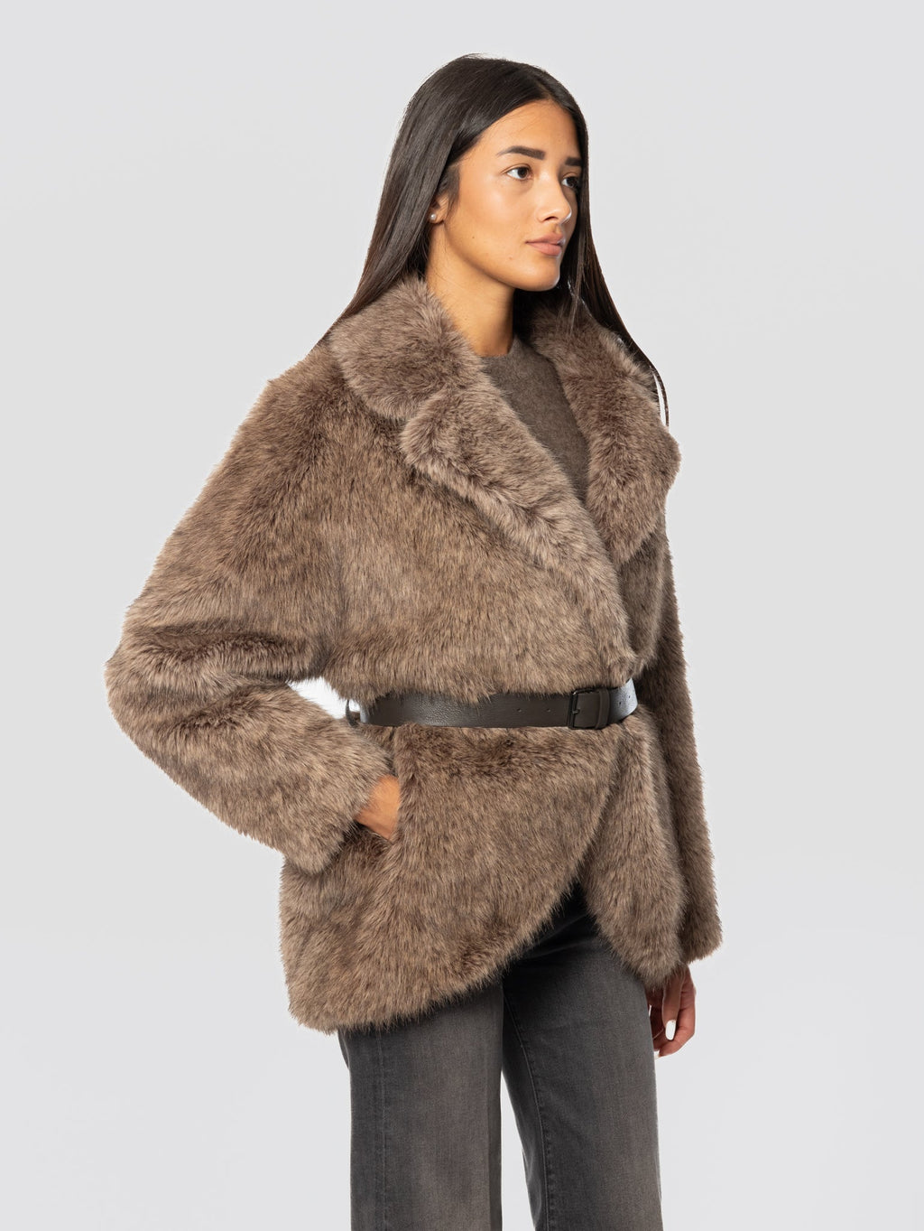 2026 New Arrival Giaccone in Ecopelliccia a Pelo Lungo Greige