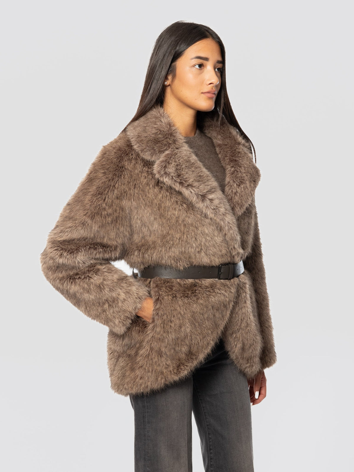 2026 New Arrival Giaccone in Ecopelliccia a Pelo Lungo Greige