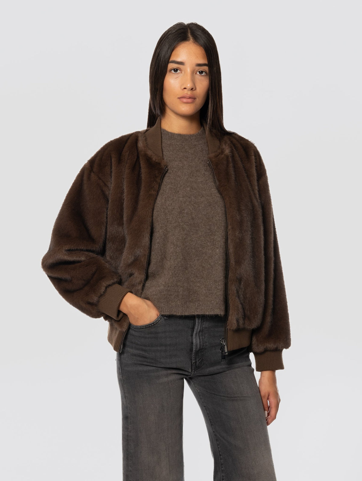 2026 New Arrival Bomber in Ecopelliccia Testa di Moro