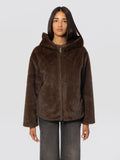 2026 New Arrival Giubbotto in Ecopelliccia con Cappuccio Marrone