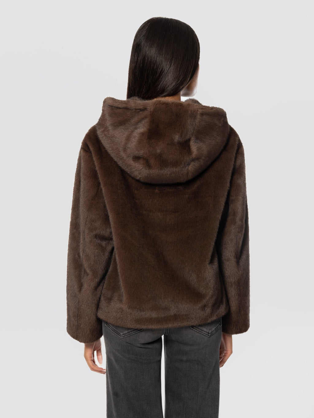 2026 New Arrival Giubbotto in Ecopelliccia con Cappuccio Marrone