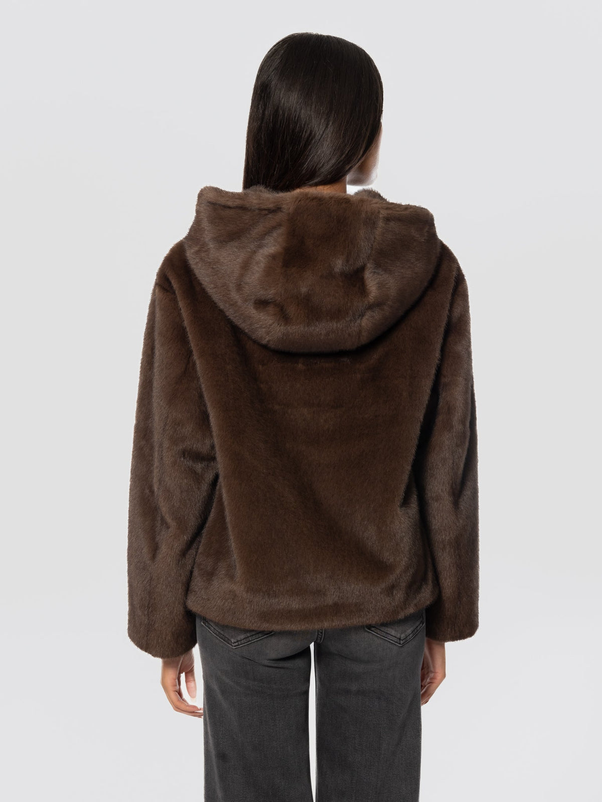 2026 New Arrival Giubbotto in Ecopelliccia con Cappuccio Marrone