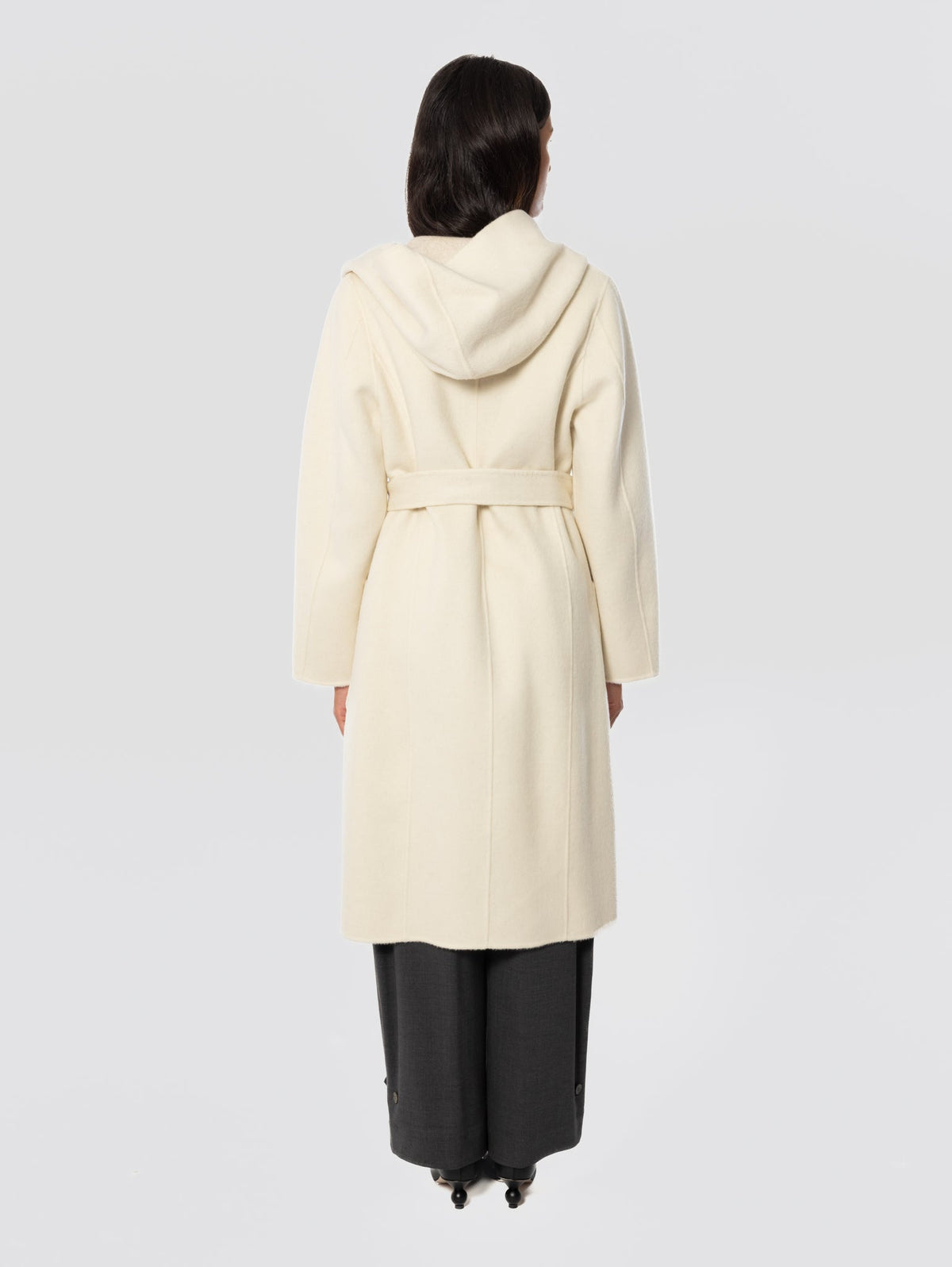 2026 New Arrival Cappotto in Double di Lana con Cappuccio Panna